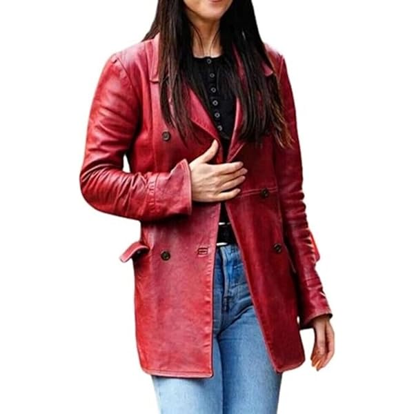 Women's Dakota Genuine Leather Jacket - Red Double Breasted